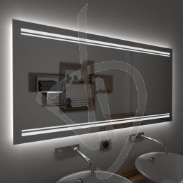 Specchio su misura, con decoro B019 inciso e illuminato e retroilluminazione a led