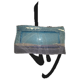 Piatto sagomato rettangolare in vetro di Murano, tonalità viola e azzurra, realizzato a mano