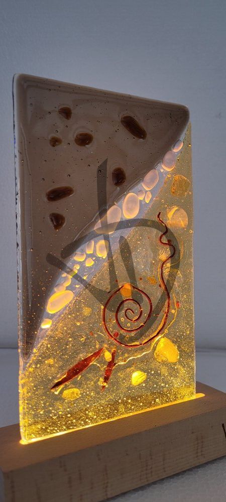 Lampenschirm aus verschmolzenem Muranoglas mit personalisiertem Holzsockel - 6 - Murano-Fusing-Nachttischlampen mit personalisiertem Holzsockel