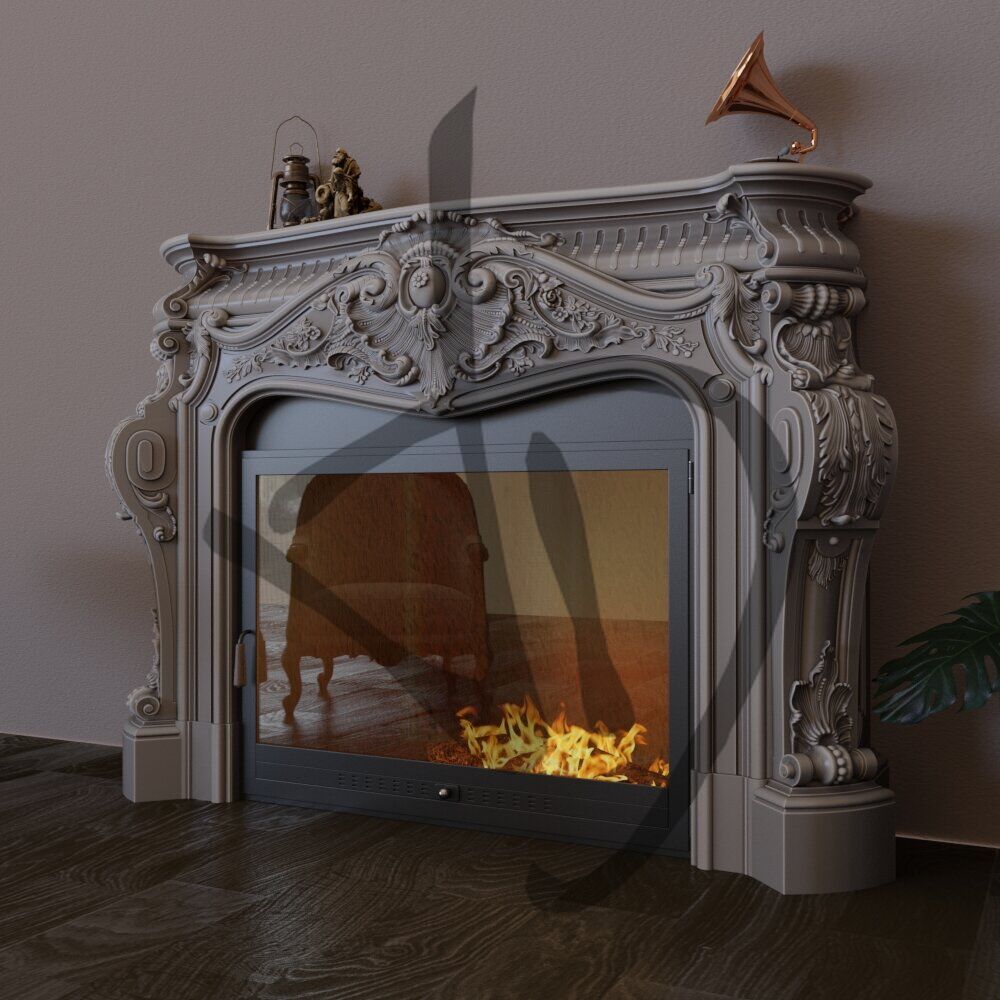 Maßgefertigte Produkte - Kaminverschlüsse - Linear - Kamin mit fester Oberseite und Innenblech - Antiker Kamin mit Innenblech - weit weg