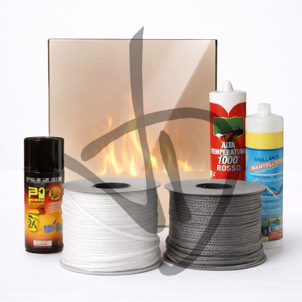 Vetri per stufe e camini accessori per stufe viti guarnizioni per stufe e camini mastice alte temperature siliconi resistenti al calore ricambi per stufe - Accessoires pour cheminée