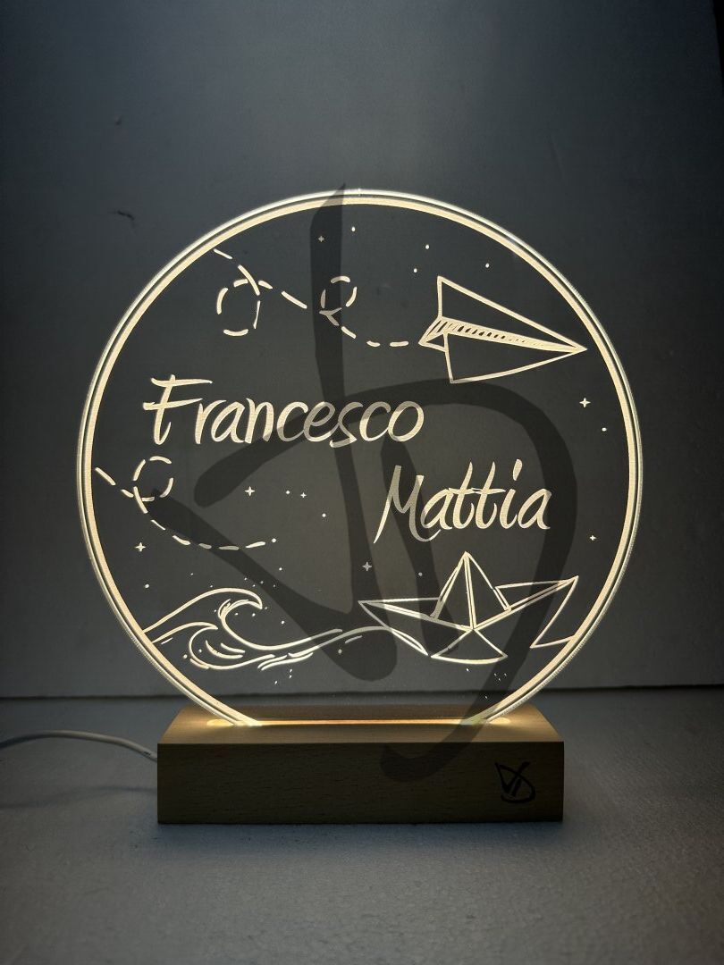 Lampes en acrylique plexiglas décorées de graphiques d'avions en papier pour enfants avec une base en bois - Lampes en plexiglas acrylique décoré avec socle en bois personnalisé