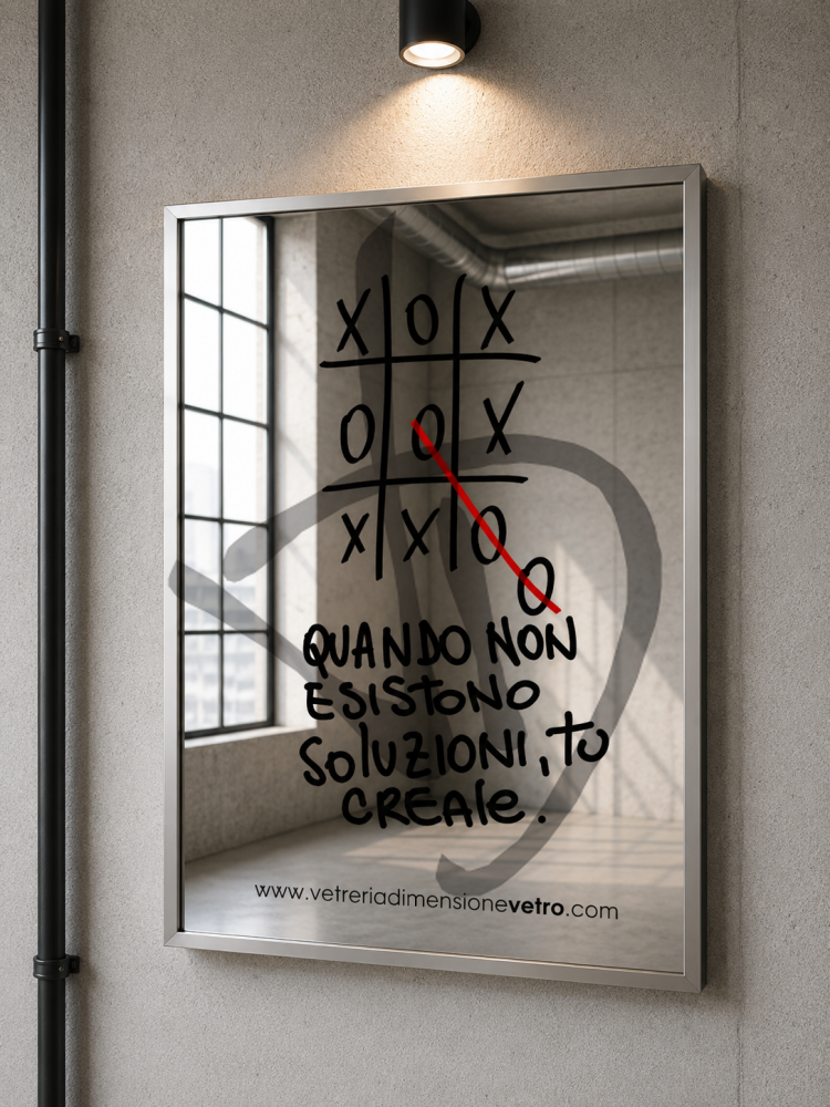 Specchio con scritta %22quando non ci sono soluzioni, tu creale%22 quadro, poster, specchio decorativo con cornice in alluminio  - Phrases sur les miroirs