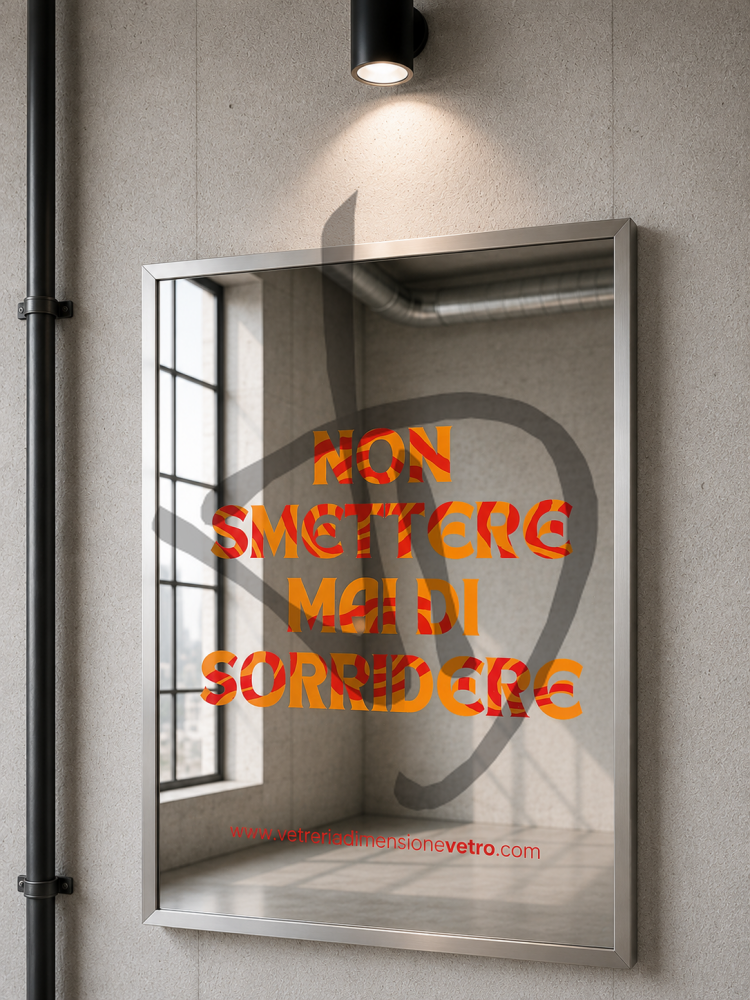 Specchio con scritta colorata %22non smettere mai di sorridere%22 quadro, poster, specchio decorativo con cornice in alluminio  - Phrases sur les miroirs
