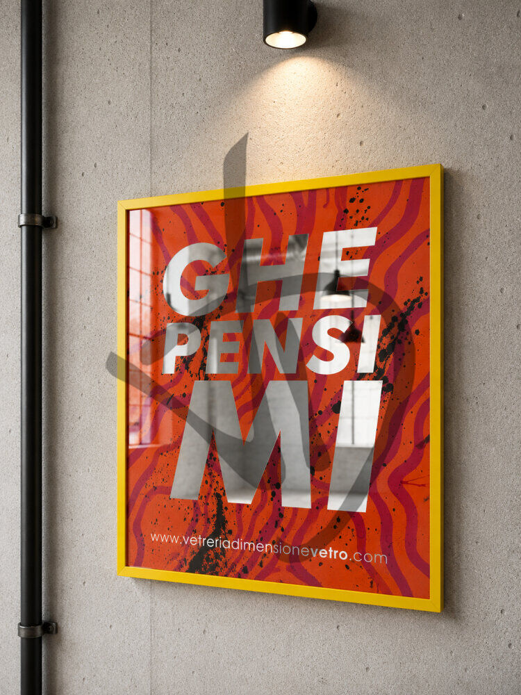 Specchio con scritta colorata "Ghe pensi mi" quadro, poster, specchio decorativo con cornice in alluminio  - Phrases sur les miroirs