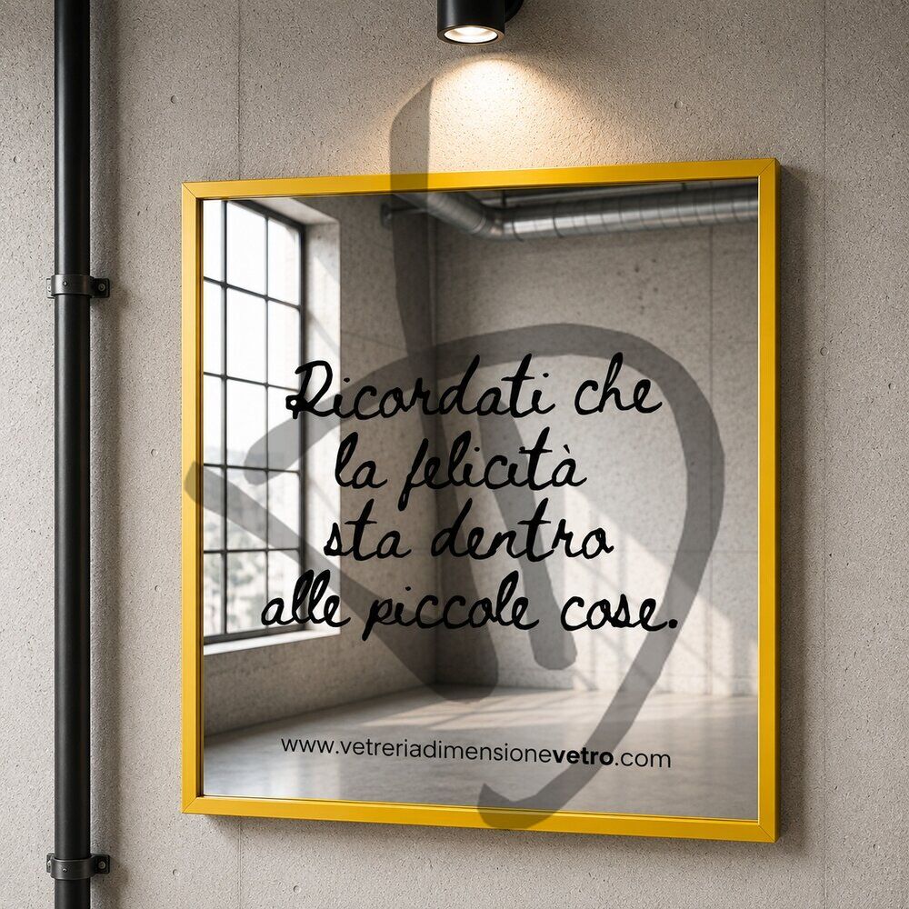 Specchio con scritta nera %22la felicità sta nelle piccole cose%22 quadro, poster, specchio decorativo con cornice in alluminio  - Phrases sur les miroirs