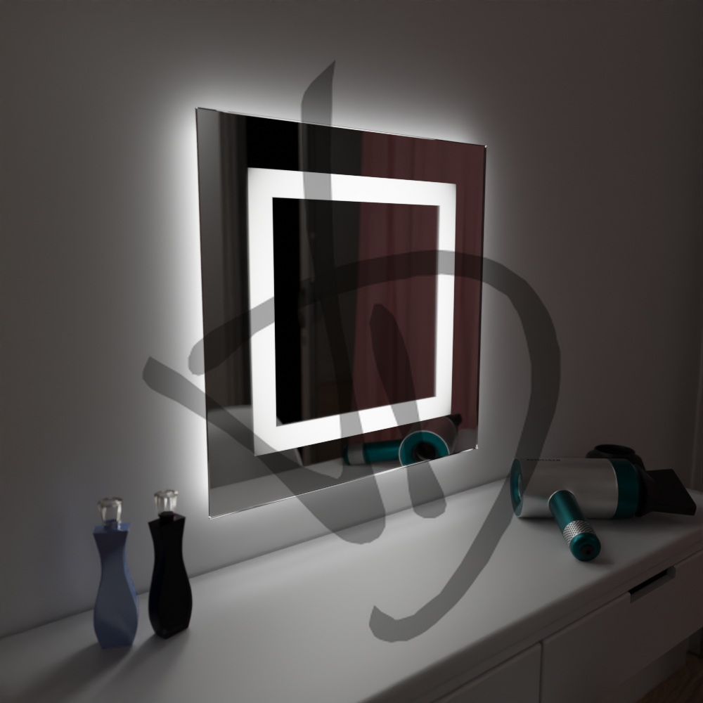 Produits sur mesure - Miroirs sur mesure - Miroirs de maquillage - Miroirs de maquillage rectangulaires avec cadre éclairé