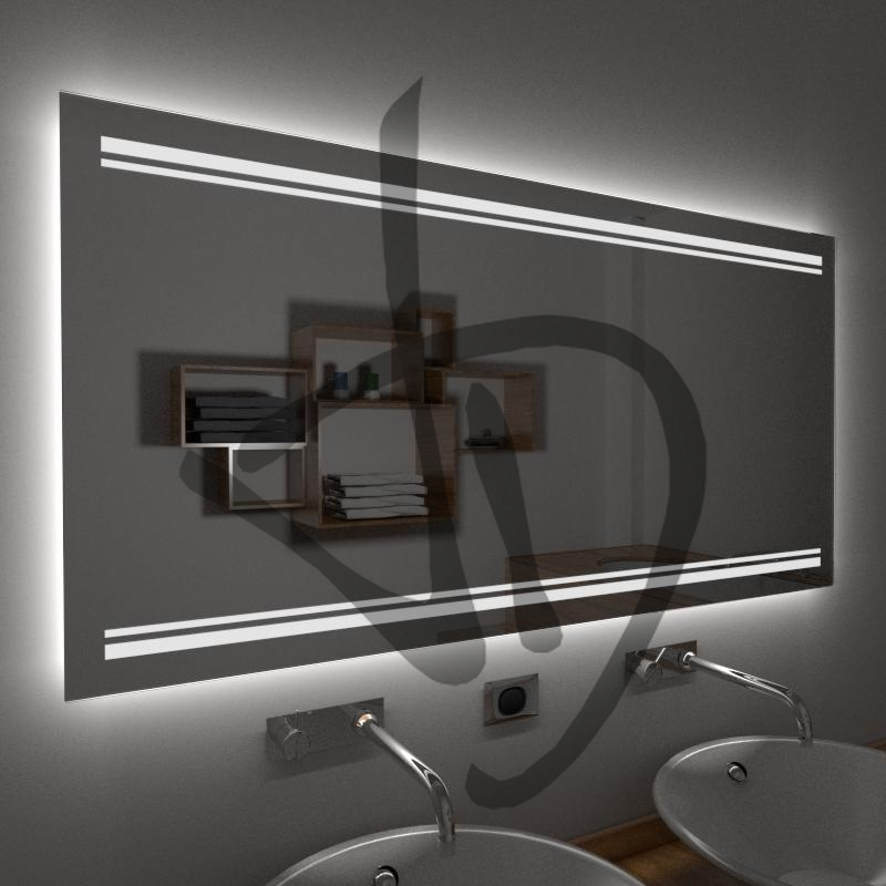 Produits sur mesure - Miroirs sur mesure - Miroirs LED rétroéclairés à suspendre - Avec décor - Miroirs LED rétroéclairés avec décoration à faisceau lumineux linéaire
