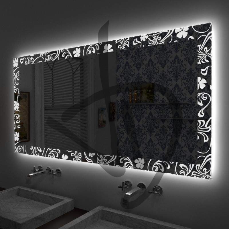 Produits sur mesure - Miroirs sur mesure - Miroirs LED rétroéclairés à suspendre - Avec décor - Miroirs LED rétroéclairés avec décoration florale vintage