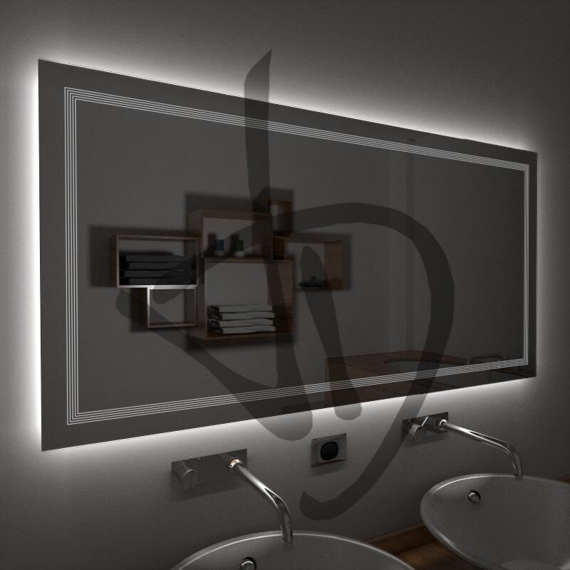 Produits sur mesure - Miroirs sur mesure - Miroirs LED rétroéclairés à suspendre - Avec décor - Miroirs LED rétroéclairés avec décoration linéaire