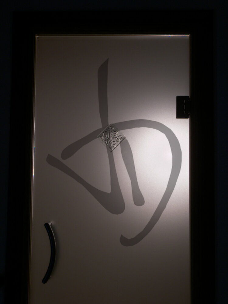 Produits sur mesure - Portes en verre sur mesure - Portes saloon - Porte de salon en verre satiné sur mesure avec panneau décoré