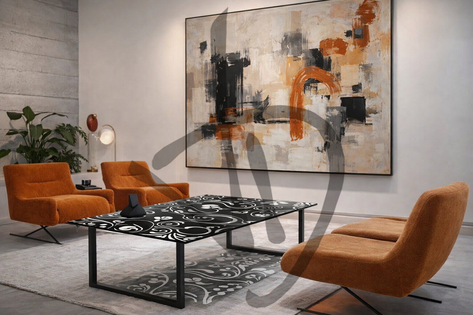 Tavolo in vetro con decoro vintage e struttura in ferro 3 - Tables et bureaux en verre